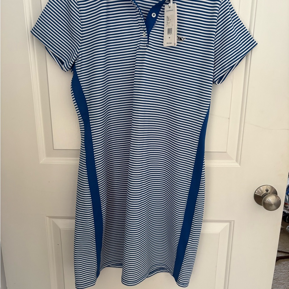 NWT- Vineyard Vines Royal Blue and White Striped Polo Dress; great for golf, M